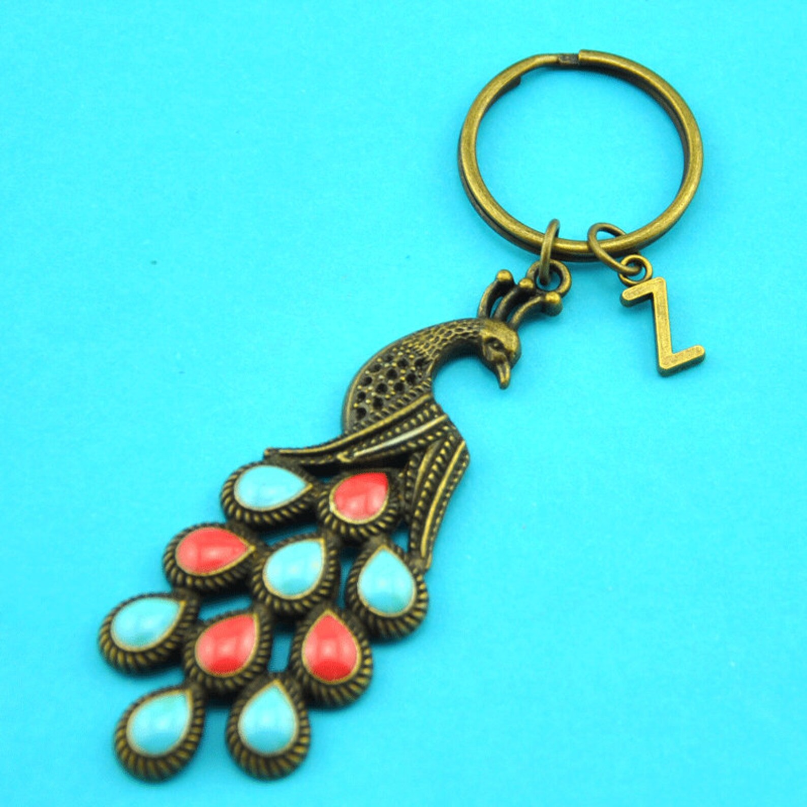 Peacock keychain peacock charm personalized keychain Etsy