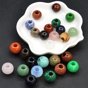 14mm/16mm Crystal Quartz Large Hole Beads,Gemstone Big Hole Beads,DIY Necklace Bracelet Earrings Jewelry Making,large Hole round beads