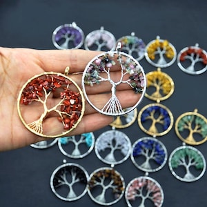 1pcs Natural Crystal Tree of Life pendant，Tree Of Life Gemstone Pendants，Wire wound Tree of Life Pendant，Handmade Crystal Tree Jewelry