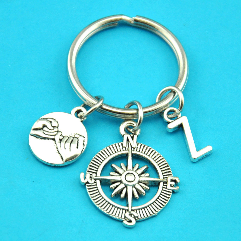 Compass Keychain Compass Initial Key Ring Personalized Etsy