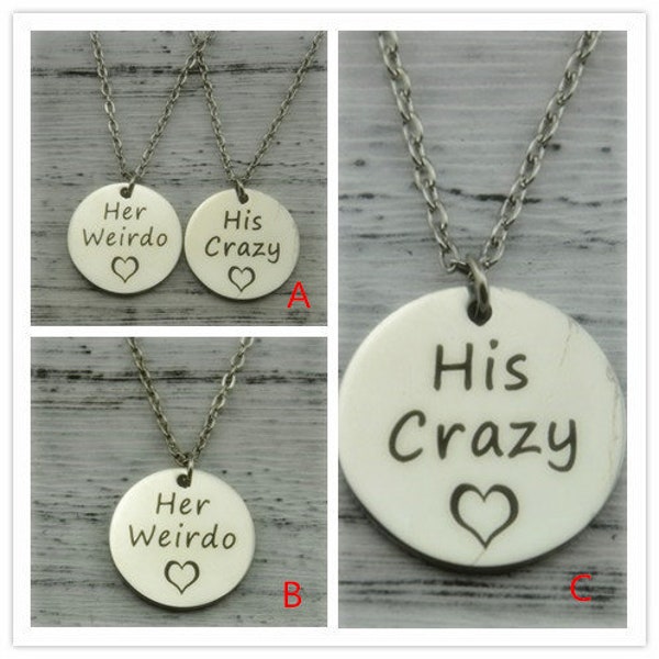 Boyfriend Gift Couple Gifts,His Crazy Her Weirdo Hand Stamped necklace, Couple  necklace,Hand Stamped Keychains,Couple Gifts,CoupleKeychains