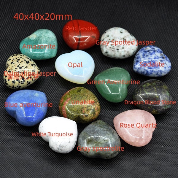 Gran corazón hinchado de 40 mm (1,5"), piedra preciosa curativa en forma de corazón, corazones de piedras preciosas, regalo del día de San Valentín, talla de corazón de cristal, calmante para el estrés