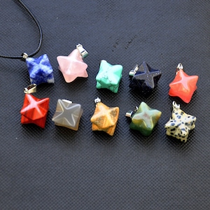Gemstone Merkaba Star pendant，Healing Crystal Star Decor Pocket Stone，Natural Quartz Carved Sacred Geometry Chakra Star，merkaba Pendant