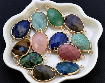 1-10pcs Free Form Shape Natural Gemstones Gold Connectors Crafts Bracelets,Faceted Quartz Crystal,Gemstone Connectors Links For DIY Making
