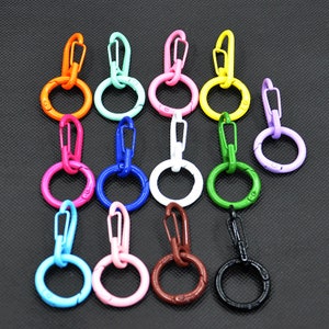 Assorted color push opening clasp with spring circle ring clasps,Round Spring lobster claw clasp，DIY craft keychain hook key ring clasp