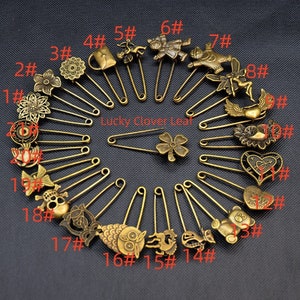 6 Stück Schalnadel, Vintage Glücksklee Blatt, Blume, Eule, Engel, Friedensvogel Brosche Sicherheitsnadeln Schal Clip pins Brosche für Kleidungsstück Accessor