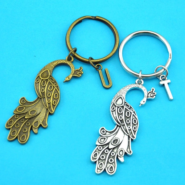 Peacock keyring, peacock keychain, peacock charm,  personalized keychain, initial charm, peacock gift, bird keychain-19001569-19001600