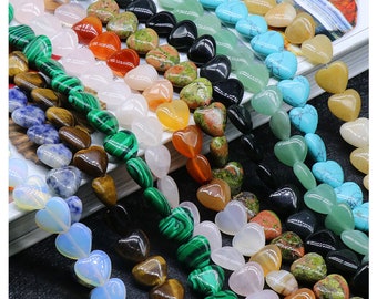 Cuentas de corazón de piedras preciosas semipreciosas de 12 mm, cuentas de corazón lisas, cuentas de corazón de amor para joyería de bricolaje, varias piedras preciosas, cuentas de corazón de cristal curativo