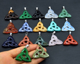 Crystal Celtic Knot Pendant,Natural gemstone Celtic knot necklace pendant,Trinity Crystals Pendant,Carved Gemstone Pendant,Valentine&#39;s Day