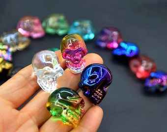 1 Inches Glass Mini Skull Figurine Home Decor, Colorful Glass Skull,Healing Crystal Smelted Quartz Skull，Carving Pocket Stone Crystal Gifts