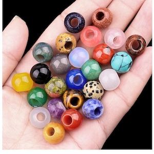 12mm Big Hole Gemstone Loose Beads，Multi color Crystal Rondelle Hole Size 5mm，Natural Stone Pendant Beads,Loose Beads for Jewelry Making