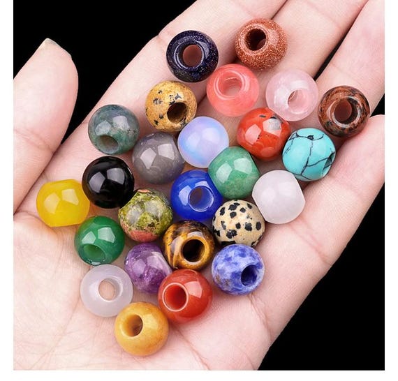 12mm Big Hole Gemstone Loose Beads，Multi color Crystal Rondelle Hole Size 5mm，Natural Stone Pendant Beads,Loose Beads for Jewelry Making
