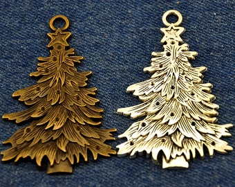 4PCS Huge Size Christmas Tree Charm 44x69mm  Antique Silver /Bronze Christmas Tree Charm Pendants ,DIY Accessory Jewelry Making1900G485G888