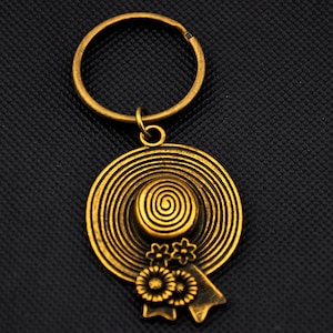 Large lady Hat keychain, hat charm,  personalized keychain, Flower hat  keychain,Bronze Lady Hat keychain-19000061