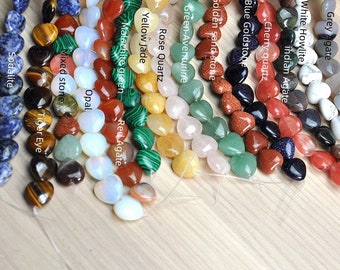 Cuentas de corazón planas y lisas naturales de 16 mm, cuentas de cristal genuino en forma de corazón con piedras preciosas, material de joyería de 6 pulgadas para pulseras y collares.