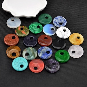30mm Natural Crystal Donuts Pendant,Natural Crystal Agate Side Big Hole Peace Buckle Pendant Charm，Bulk Wholesal，DIY Jewelry Making