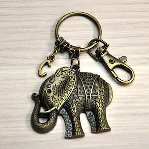 Elephant Keychain, Initial Key Chain, Elephant Wedding Favors - Custom Elephant Charm Keychain - Elephant Lover Gift Ideas