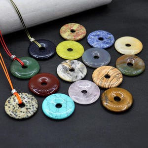 Natur Edelstein 40 mm Donut Kordel Halskette , Donut Halskette , Charme Edelstein Amulett Talisman Halskette Jewerly , Verstellbare Seil Halskette