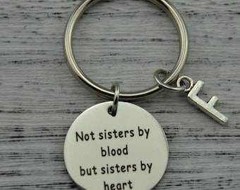 BFF Keychain Personalized Keychain Sister In Law Gift,Not sisters by blood, but sisters by heart keychain with initial,matron of honor