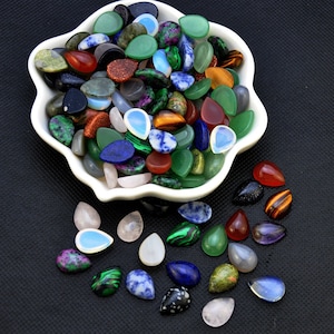 5PCS Natural Mixed Gemstone 13x18mm Teardrop Cabochons，Polished Stone Cabochon，Water Drop For Earring Making Supplies，Gemstone Cab Lot