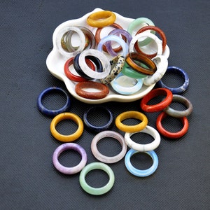 2-100pcs Natural Mix Stone Solid Rings Hand Carved Women Man Rings,Genuine Gemstone Rings，Handmade Rings Minimalist Jewelry，Crystal Ring image 6