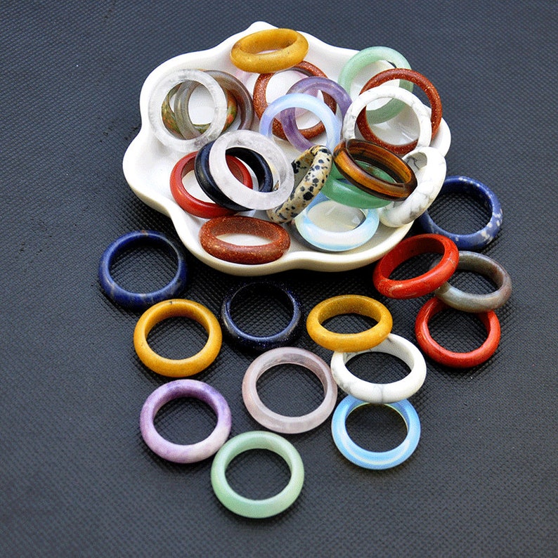 2-100pcs Natural Mix Stone Solid Rings Hand Carved Women Man Rings,Genuine Gemstone Rings，Handmade Rings Minimalist Jewelry，Crystal Ring image 6