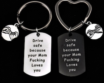 Drive safe because your mom freakin' loves you key chain.Pinky swear keychain,Daughter/Son keychain，Gift for Son | New Driver Keychain