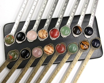 Planner Bookmarks,Vintage Style Ruler Bookmark,Decorative Stone Gem Cabochon Paved Ruler Best Gifts,Crystal Ruler,Gemstone Metal Ruler