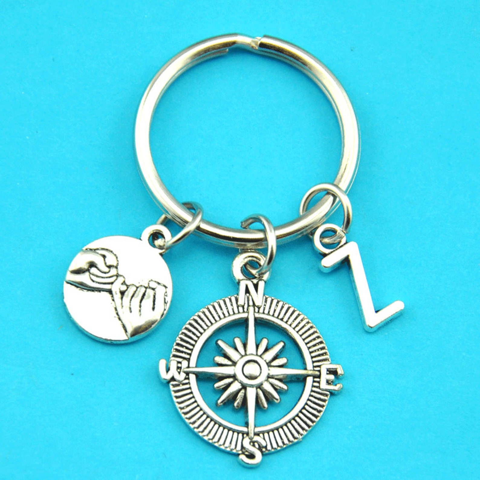 Compass Keychain Compass Initial Key Ring Personalized Etsy