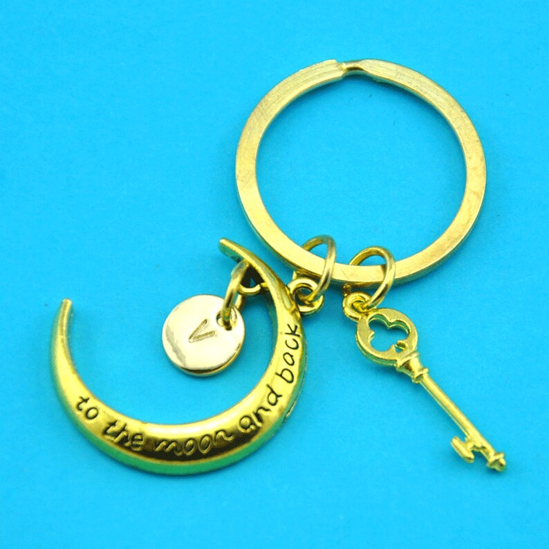 Moon keychain,moon gifts key ring,Crescent Moon Keychain with Initial,Half Moon Key chain Crescent Moon Gift-19001841