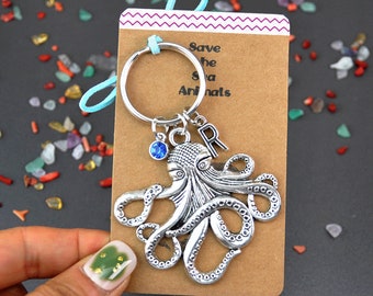 Huge Octopus Keychain, Octopus Key Ring, Octopus Kraken Charm,Sea Creature, Initial Keychain,Personalized Keychain,Stocking Stuffer