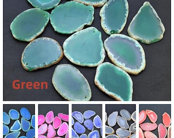QUALITY Extra-polished Agate Slices ，Agate Pendant Slice，Agate Slice Plated Edge，Agate Slices，Top Drilled，Jewelry Agates，YOU CHOOSE Color