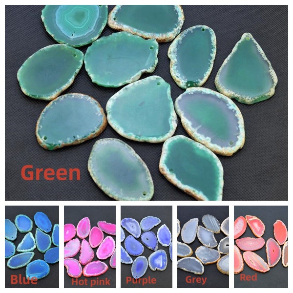 QUALITY Extra-polished Agate Slices ，Agate Pendant Slice，Agate Slice Plated Edge，Agate Slices，Top Drilled，Jewelry Agates，YOU CHOOSE Color