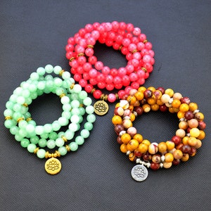 Mala 108 Perle Di Agata Indiana Da 8 Mm Infilate Con Filo Di Seta Una Ad Una Sep - Foto 7