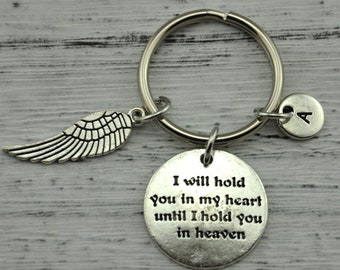 I will hold you in my heart until I hold you in heaven Jewelry, Silver Angel Wing ,Memorial Keyring,Memorial sayings,Bereavement Gift,-Wing