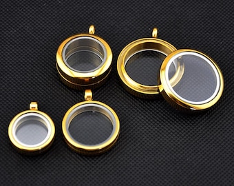 Stainless Steel Gold Glass Locket，Living Glass Charm Locket Pendant，Floating Glass Locket，Memorial Living Locket Pendant，Screw Swivel Locket
