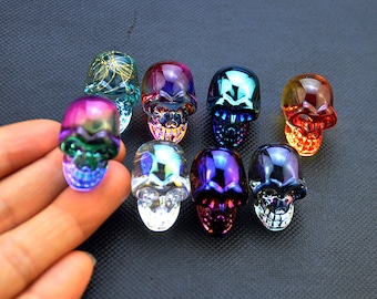 1 Inches Glass Mini Skull Figurine Home Decor, Colorful Glass Skull,Healing Crystal Smelted Quartz Skull，Carving Pocket Stone Crystal Gifts