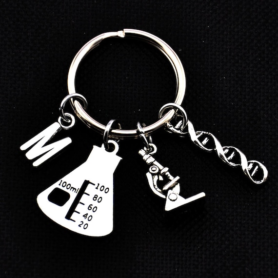 Flask Silver Microscope Charm Gene Keychain Keyring Bag Charm Pendant Gift