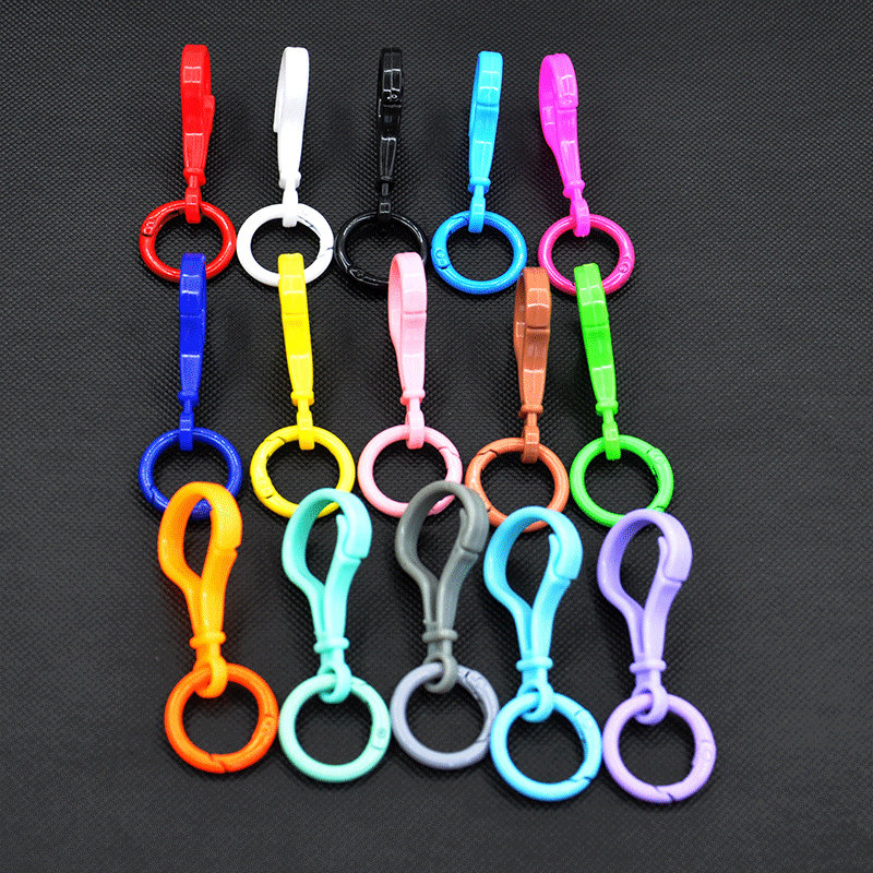 Mixed Color Plastic Key Chain Holders Clasps With Round Spring