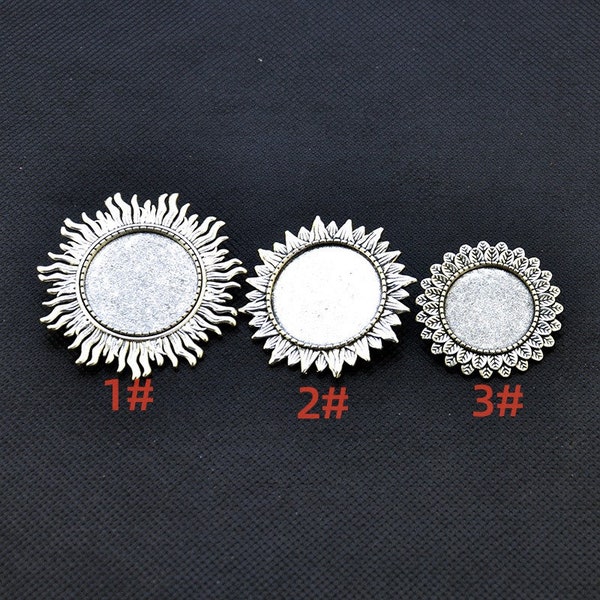 20mm / 25mm innere Größe Antik Silber Pin Brosche durchbohrt Stil Basis Einstellung Anhänger,Brosche Rohling Sonnenblume Brosche Pin Einstellung