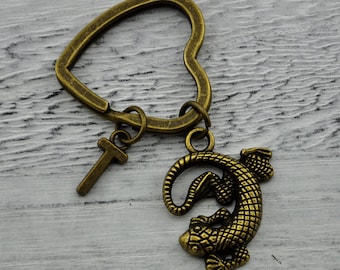 Choose a  initial and keyring Lizard Keychain, Lizard Keyring, Lizard Gift, Gecko Keychain, Gecko Gift, Lizard Accessory, Reptile Keyring