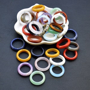 2-100pcs Natural Mix Stone Solid Rings Hand Carved Women Man Rings,Genuine Gemstone Rings，Handmade Rings Minimalist Jewelry，Crystal Ring image 5