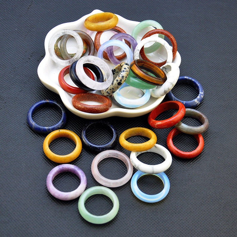 2-100pcs Natural Mix Stone Solid Rings Hand Carved Women Man Rings,Genuine Gemstone Rings，Handmade Rings Minimalist Jewelry，Crystal Ring image 5