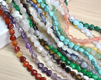 Cuentas de corazón planas y lisas naturales de 10 mm, cuentas de forma de corazón de cristal genuino de piedras preciosas, material de suministro de joyería para pulseras y collares de 7,5 a 15 pulgadas