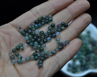 Wholesale Natural Small Ball No Hole Green Moss Agate Gemstone Undrilled Beads Healing Crystal Mini Ball,4/6MM Very Small Natural Stone