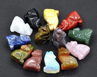 Piedra preciosa tallada a mano de lobo, espécimen mineral, decoración del hogar en roca, escultura de animales, piedra preciosa natural de cuarzo, animal tallado, tótem espiritual, regalos
