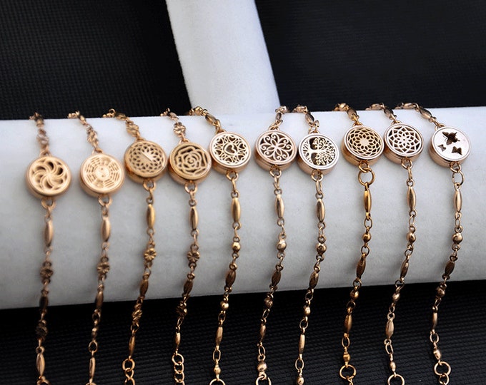 Rose gold Aromatherapy Bracelet，Essential Oil Diffuser，Stainless steel essential oil or perfume diffuser bracelet ，Floral Damask Design