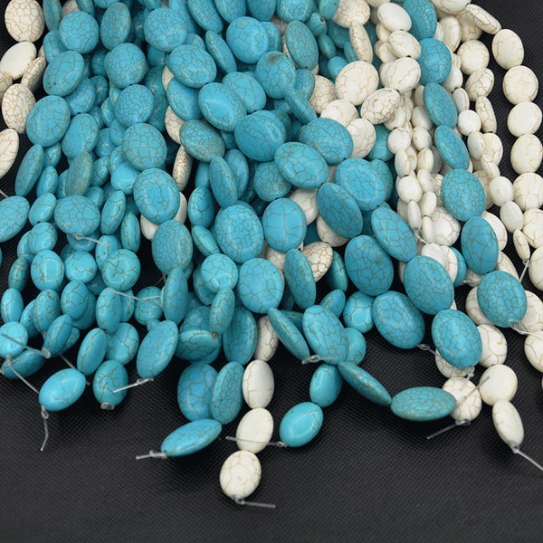 10x14mm/13x18mm/15x20mm/18x25mm Oval Turquoise Gemstone Beads，Blue/White Turquoise Oval Shape Beads，Smooth Oval Beads， Howlite Turquoise
