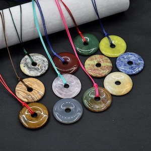 40 mm Natur Edelstein Donut Kordel Halskette , Donut Halskette , Charme Edelstein Amulett Talisman Halskette Jewerly , Verstellbare Seil Halskette
