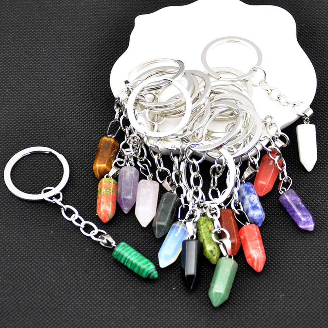 2-100pcs Mixed Crystal Point Keychain，hexagon Spike Quartz